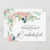 Carte Postale Faire-part Réunion de douche de mariée reprogrammée Fleurs ro (Devant / Derrière)