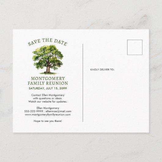 Carte Postale Faire-part Réunion de famille Arbre aquarelle Save The Date (Dos)