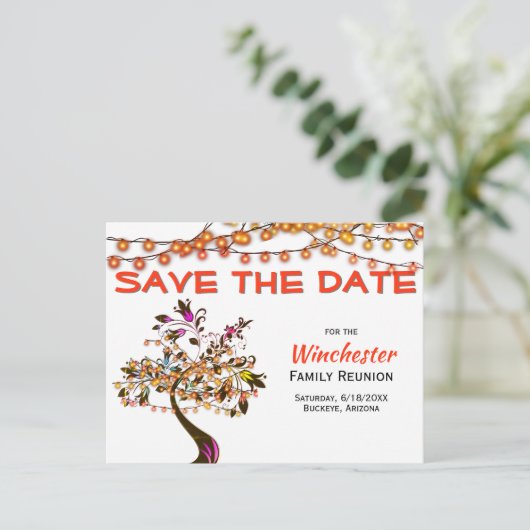 Carte Postale Faire-part Réunion de famille Économisez la date Lumières ora (Debout devant)