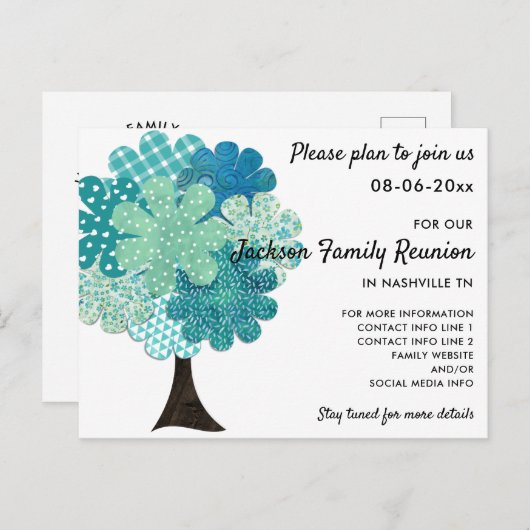 Carte Postale Faire-part Réunion de famille Pattern, Arbre recto-verso, Sav (Devant / Derrière)