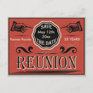 Carte Postale Faire-part Réunion de Vintage, Sauvegarder la Date