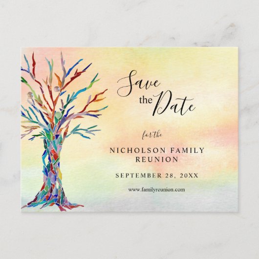 Carte Postale Faire-part Réunion Familiale Enregistrer La Date Arbre Arc-En (Devant)