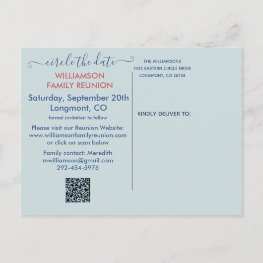 Carte Postale Faire-part Réunion familiale Enregistrer la date Campagne Cod (Dos)