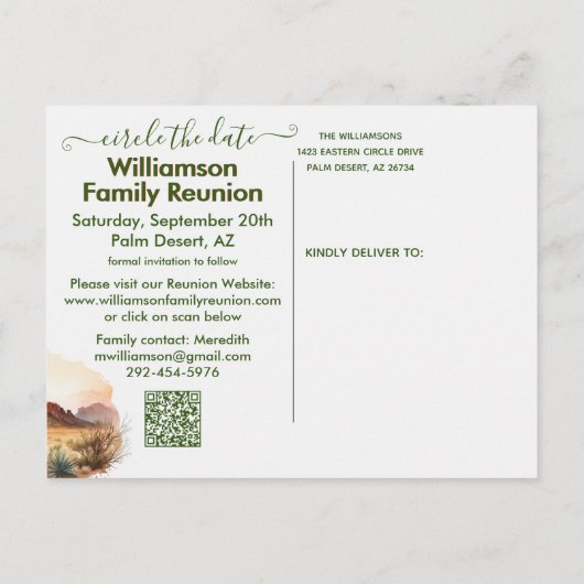 Carte Postale Faire-part Réunion familiale Enregistrer la date Code QR sud- (Dos)