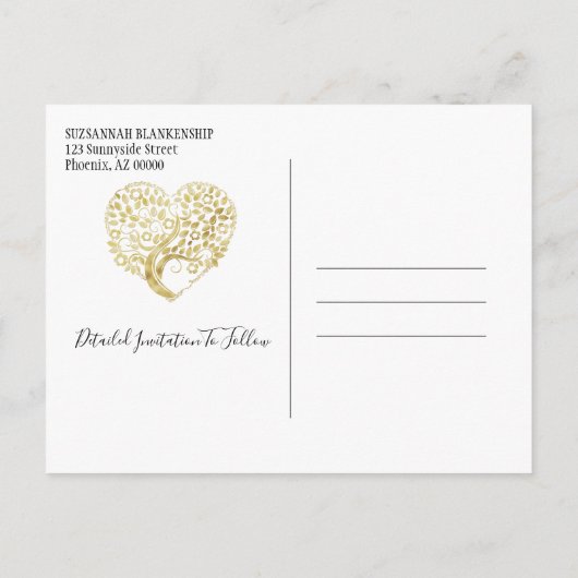 Carte Postale Faire-part Réunion Familiale Enregistrer La Date Gold Heart T (Dos)