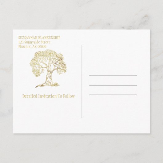 Carte Postale Faire-part Réunion Familiale Enregistrer La Date Gold Tree (Dos)