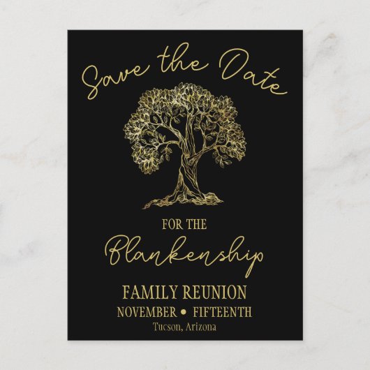 Carte Postale Faire-part Réunion Familiale Enregistrer La Date Gold Tree (Devant)