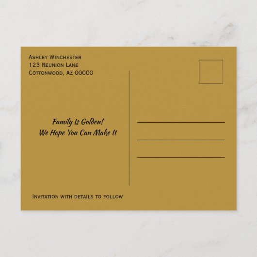 Carte Postale Faire-part Réunion Familiale Enregistrer La Date Modern Gold  (Dos)