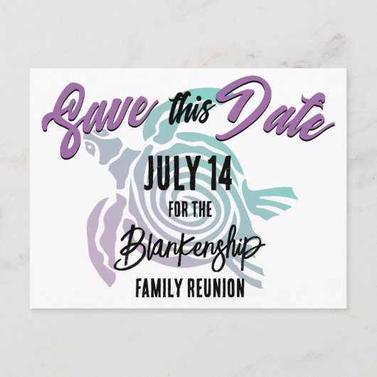 Carte Postale Faire-part Réunion Familiale Enregistrer La Date Tribal Turtl (Devant)