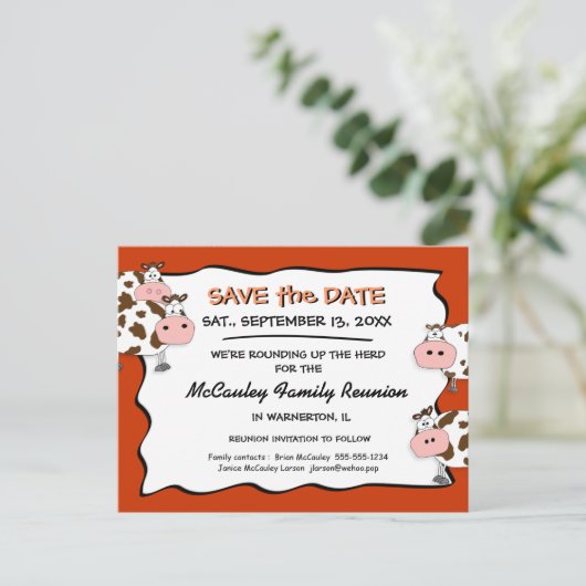 Carte Postale Faire-part Réunion familiale Paprika Cowdacious Enregistrer l (Debout devant)