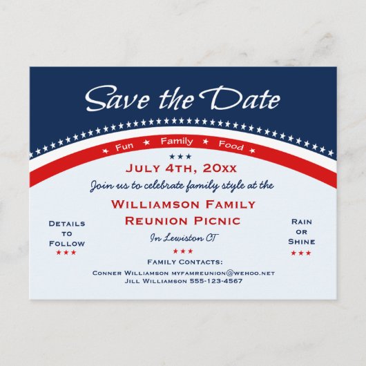 Carte Postale Faire-part Réunion Rouge Blanc Bleu, Fête, Enregistrer la dat (Devant)