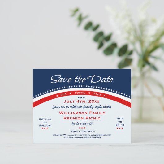 Carte Postale Faire-part Réunion Rouge Blanc Bleu, Fête, Enregistrer la dat (Debout devant)