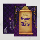 Carte Postale Faire-part Rideaux dorés violet royal Défilement Enregistrer (Devant / Derrière)