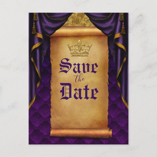 Carte Postale Faire-part Rideaux dorés violet royal Défilement Enregistrer (Devant)
