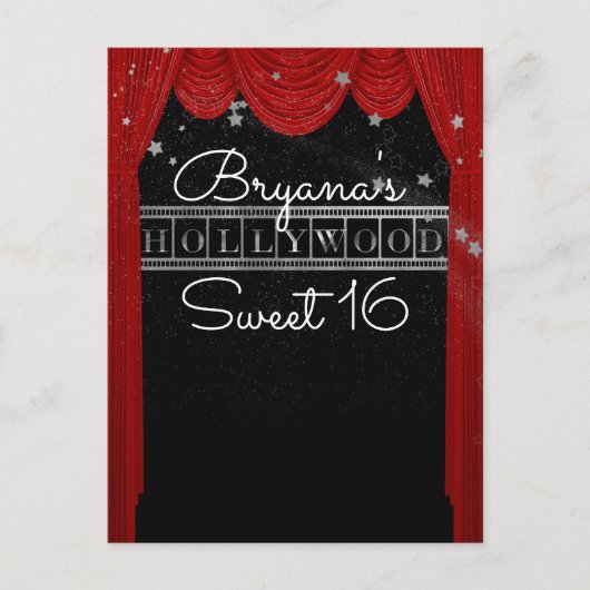 Carte Postale Faire-part Rideaux rouges HOLLYWOOD et étoile argentée Save t (Devant)