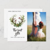 Carte Postale Faire-part Rindeer rustique Noël bébé attend une photo (Devant / Derrière)