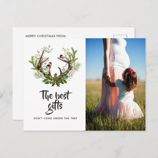 Carte Postale Faire-part Rindeer rustique Noël bébé attend une photo (Devant / Derrière)