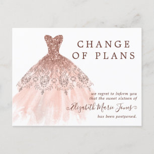 Carte Postale Faire-part Robe Rose Gold Sweet 16 Anniversaire Changement de