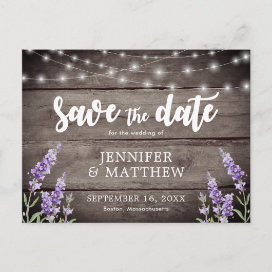 Carte Postale Faire-part Robe Rustique Lumières Fleurs Mariage Enregistrer (Devant)