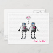 Carte Postale Faire-part Robot Amour Date à Sauvegarder (Devant / Derrière)