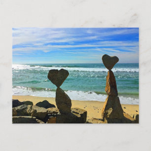 Carte Postale Faire-part Rochers de plage en forme de cœur
