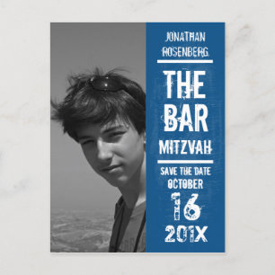 Carte Postale Faire-part Rock Band Bar Mitzvah Enregistrer la date en bleu