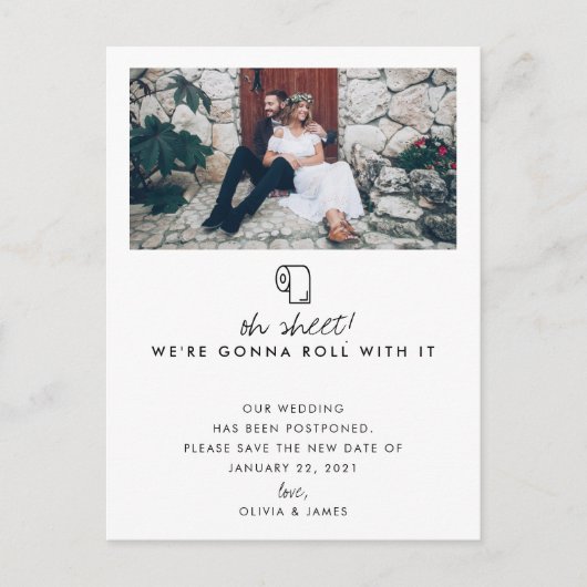 Carte Postale Faire-part Roll With It Photo New Date Mariage Postponton (Devant)
