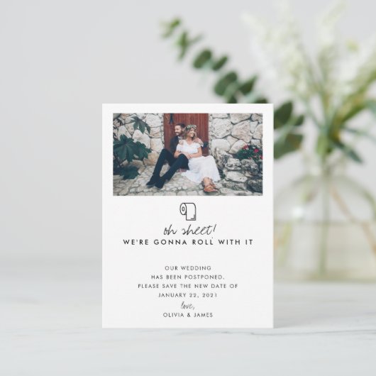 Carte Postale Faire-part Roll With It Photo New Date Mariage Postponton (Debout devant)