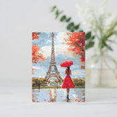 Carte Postale Faire-part Romance au vent, promenade chic à Paris (Debout devant)