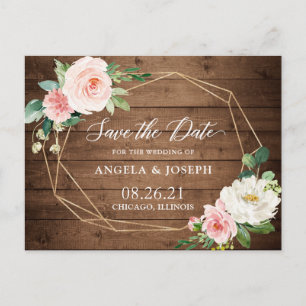 Carte Postale Faire-part Romance Floral Géométrique Rustique Enregistrer la