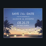 Carte Postale Faire-part Romantic Beach Sunset String Lumières Enregistrer<br><div class="desc">Romantic Beach Sunset String Lights Enregistrer la date Carte postale. (1) Pour plus de personnalisation,  cliquez sur le lien "customiser plus loin" et utilisez notre outil de conception pour modifier ce modèle. (2) Si vous avez besoin d'aide ou d'articles correspondants,  veuillez me contacter.</div>