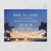 Carte Postale Faire-part Romantic Beach Sunset String Lumières Enregistrer  (Devant)