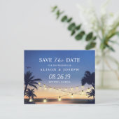 Carte Postale Faire-part Romantic Beach Sunset String Lumières Enregistrer  (Debout devant)