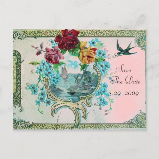 CARTE POSTALE FAIRE-PART ROMANTICA 3 SAUVEGARDEZ LA DATE (Devant)