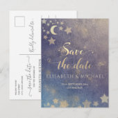 Carte Postale Faire-part romantique céleste lune et étoiles calligraphie an (Devant / Derrière)