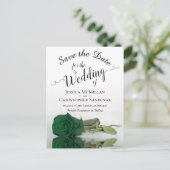 Carte Postale Faire-part Romantique Emerald Green Rose mariage Enregistrer (Debout devant)