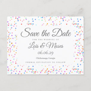 Carte Postale Faire-part Romantique Rainbow Confetti Enregistrer la date