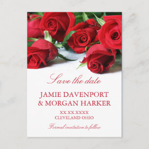 Carte Postale Faire-part Romantique Roses Rouges Mariage Enregistrer la dat