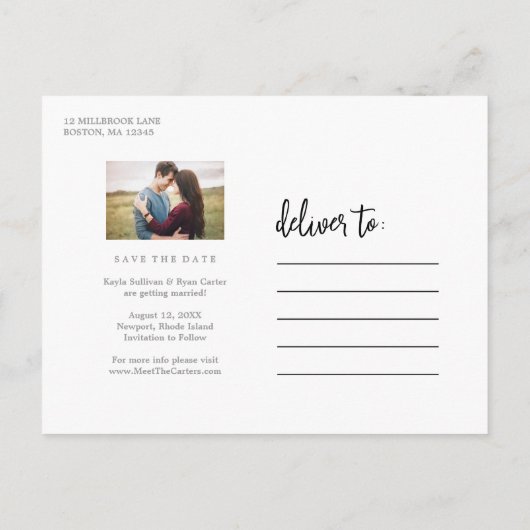 Carte Postale Faire-part Romantique Script Photo Collage Enregistrer La Dat (Dos)