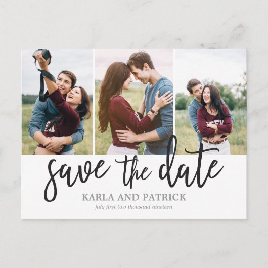 Carte Postale Faire-part Romantique Script Photo Collage Enregistrer La Dat (Devant)