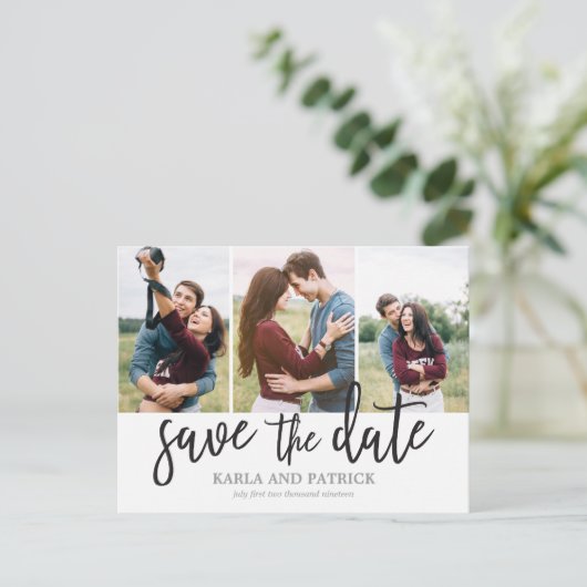 Carte Postale Faire-part Romantique Script Photo Collage Enregistrer La Dat (Debout devant)