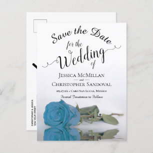 Carte Postale Faire-part Romantique Turquoise Bleu Rose Mariage Enregistrer