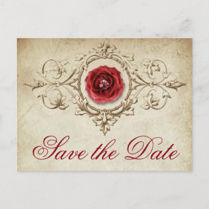Carte Postale Faire-part Rose à bijoux   Vintage rouge Crimson Enregistrer
