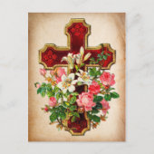 Carte Postale Faire-part Rose Ancienne et Croix Enregistrer la Date (Devant)