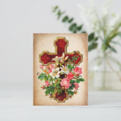 Carte Postale Faire-part Rose Ancienne et Croix Enregistrer la Date (Debout devant)