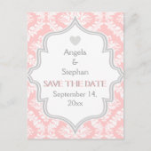 Carte Postale Faire-part Rose, blanc, gris mariage damassé Enregistrer la d (Devant)
