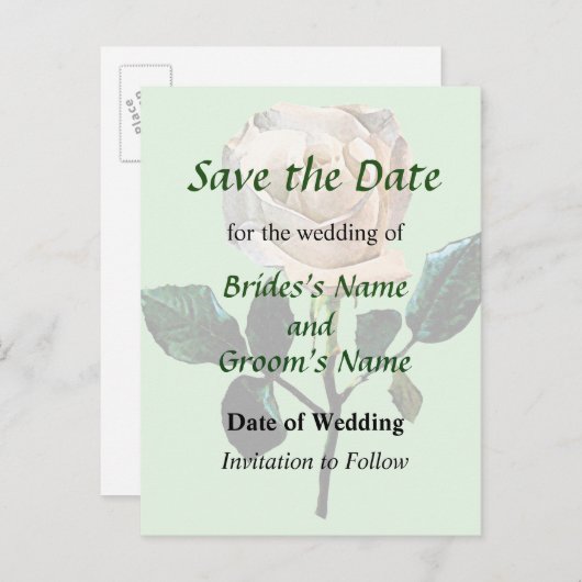 Carte Postale Faire-part Rose Blanche Délicate Enregistrer la Date (Devant / Derrière)