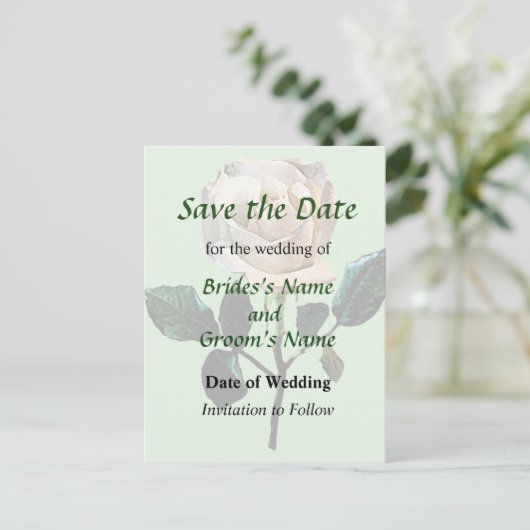 Carte Postale Faire-part Rose Blanche Délicate Enregistrer la Date (Debout devant)