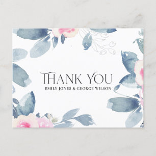 CARTE POSTALE FAIRE-PART ROSE BLEU FLORAL TOUTE ANNÉE ANNIVERSAIRE MERCI