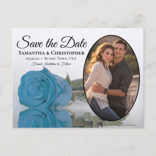 Carte Postale Faire-part Rose Bleue Turquoise Photo Mariage Enregistrer La  (Devant)